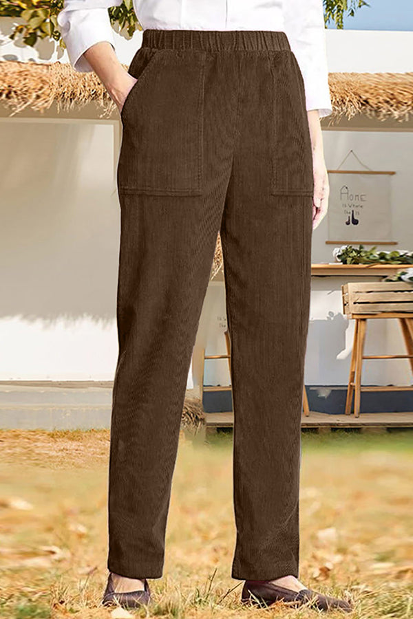 Color Elastic Waist Striped Straight Pants