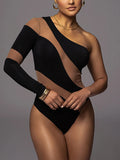 High-elastic Patchwork See-through Jumpsuit