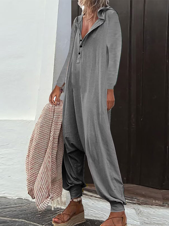 Long Sleeves Hoodie Loose Jumpsuit