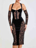 Lace Paneled See-through Slim Midi Dress