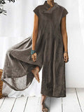 Stand Collar Short Sleeves Wide-leg Jumpsuits