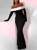 Off Shoulder Long Sleeves Slim Maxi Dress