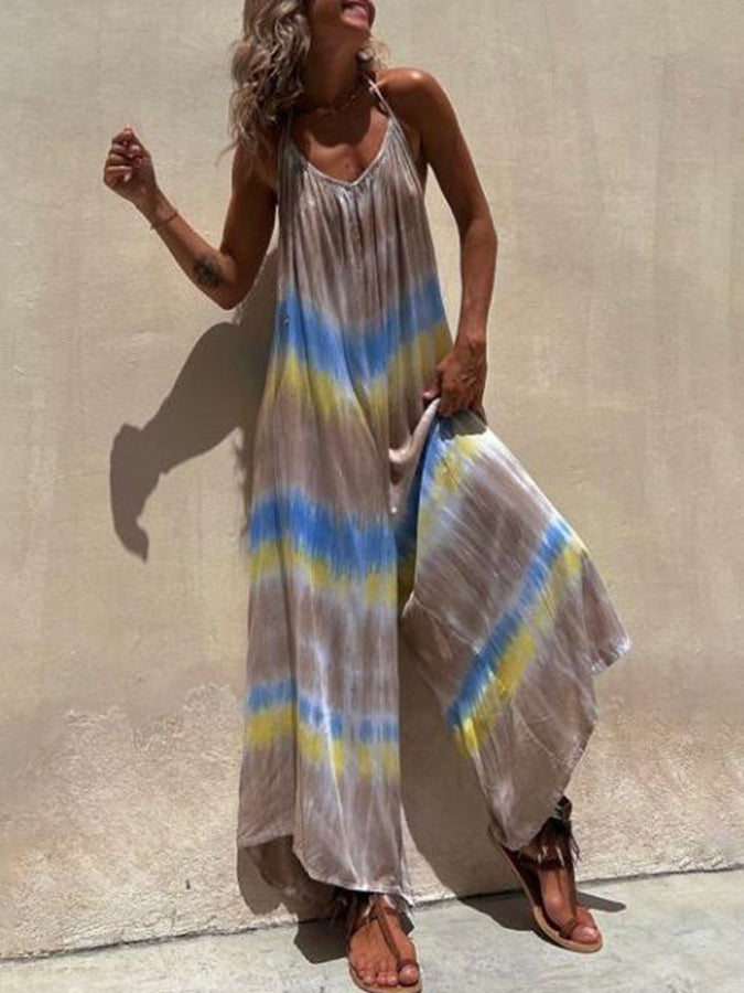 Tie-dye Sleeveless Wide-leg Jumpsuits