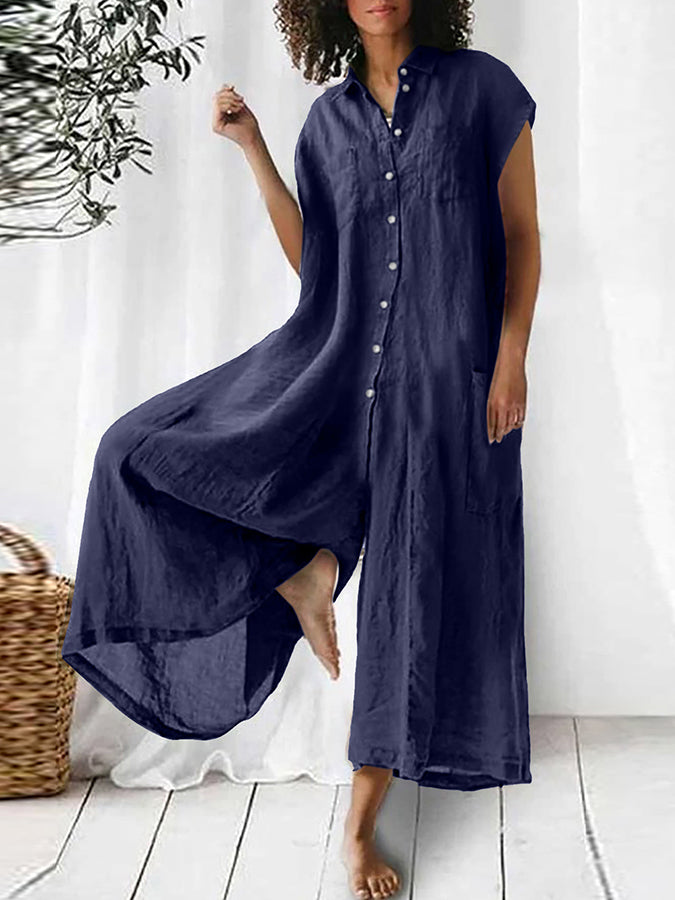 Short Sleeves Wide-leg Pants Jumpsuits