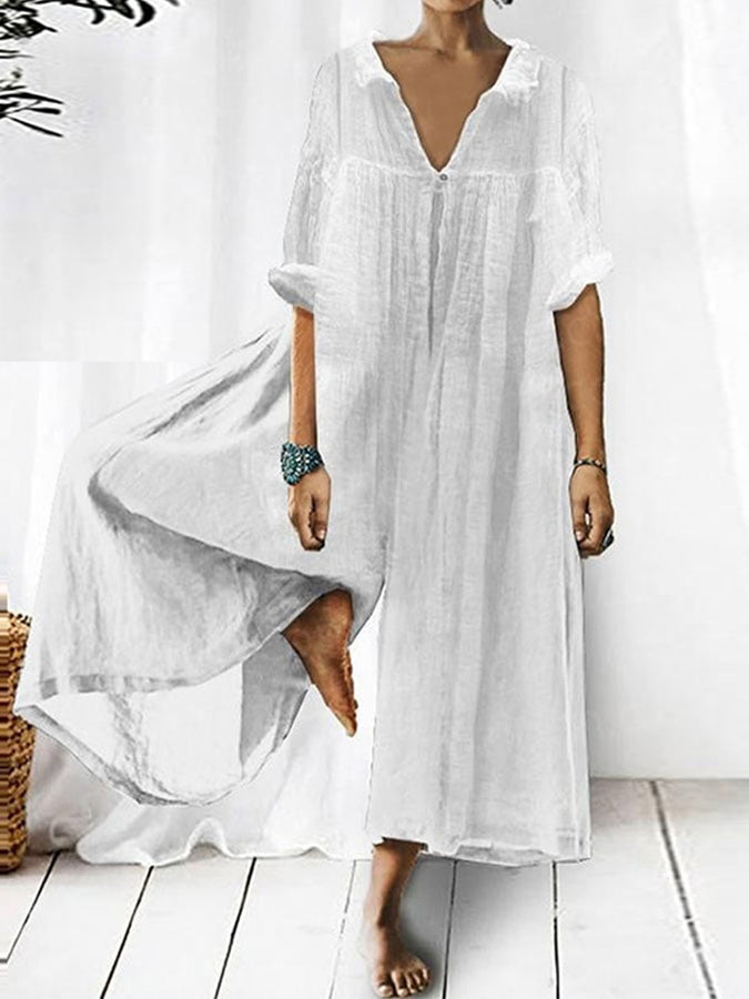 Half Sleeves Wide-leg Jumpsuits