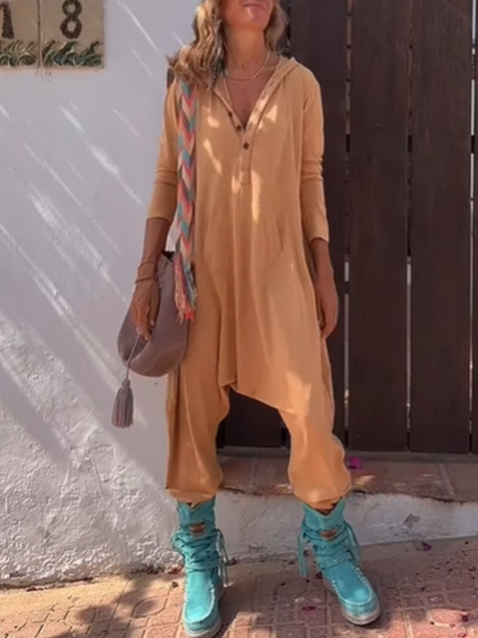 Long Sleeves Pockets Jumpsuits