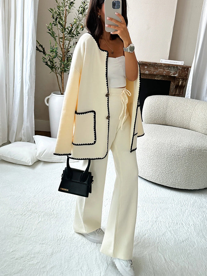 Edge Decorated Jacket & Pants Two-piece Set