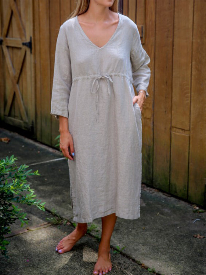 Long Sleeves V Neck Midi Dress