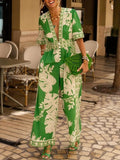 Printed V Neck Short Sleeves Jumpsuit