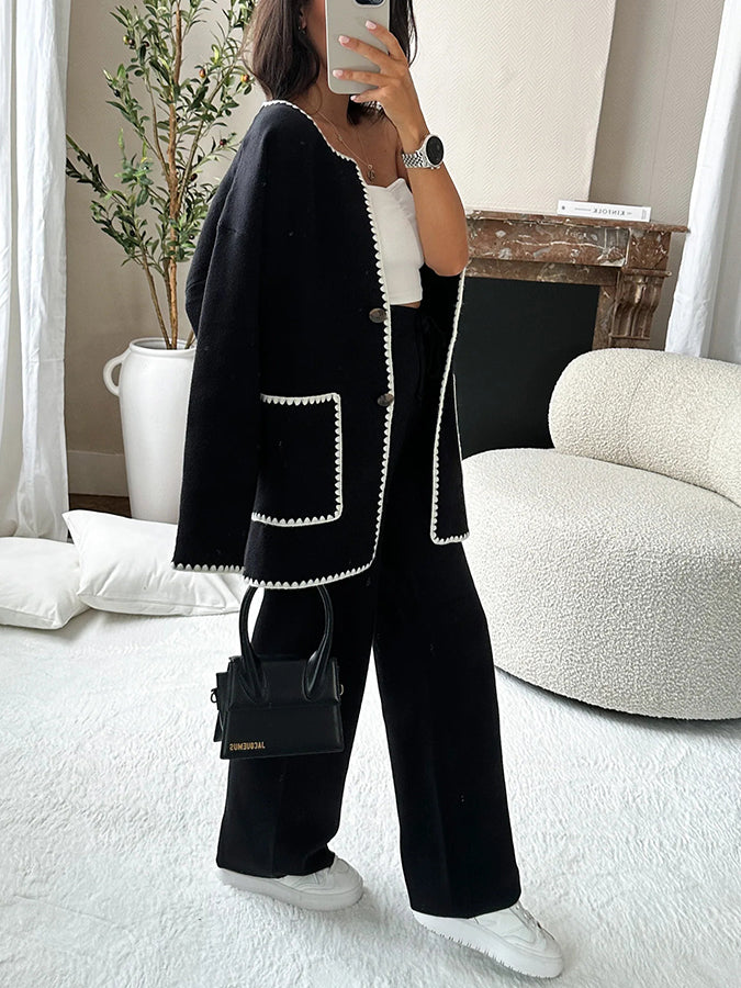 Edge Decorated Jacket & Pants Two-piece Set
