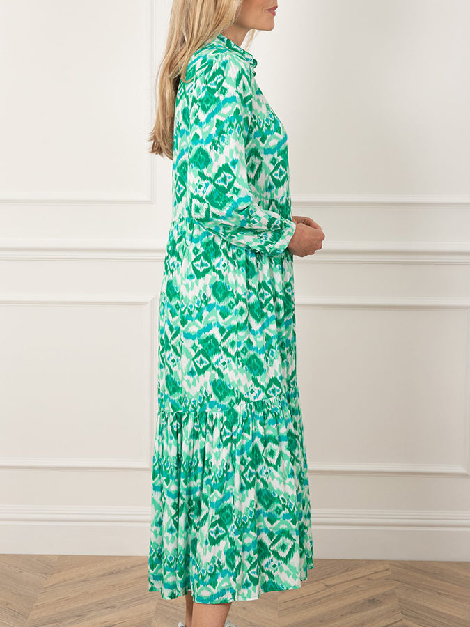 Long Sleeves Shirt Collar Midi Dress