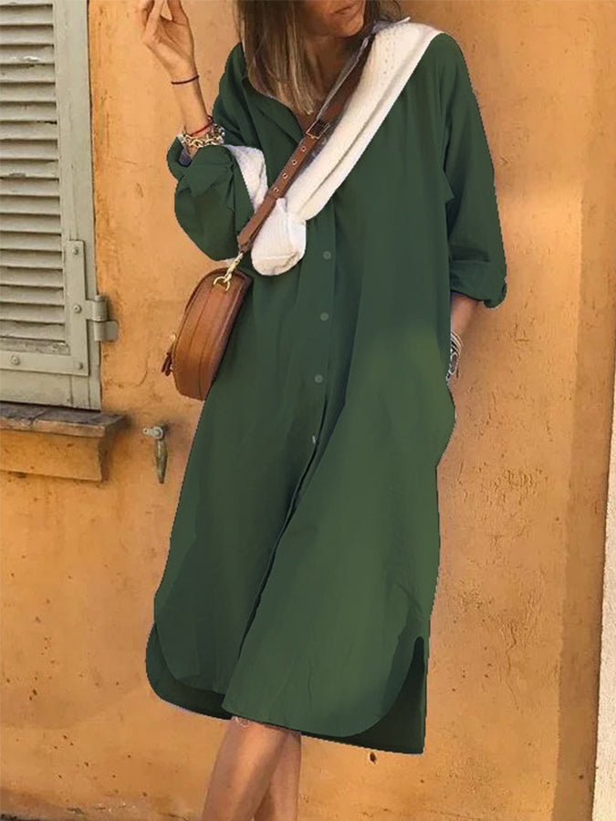 Long Sleeves Buttoned Midi Dress