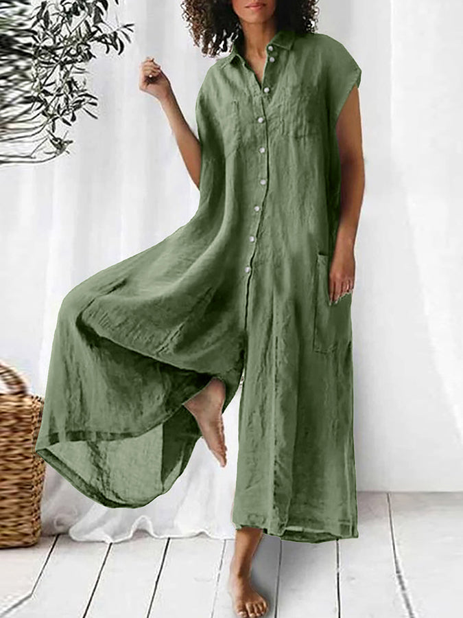 Short Sleeves Wide-leg Pants Jumpsuits