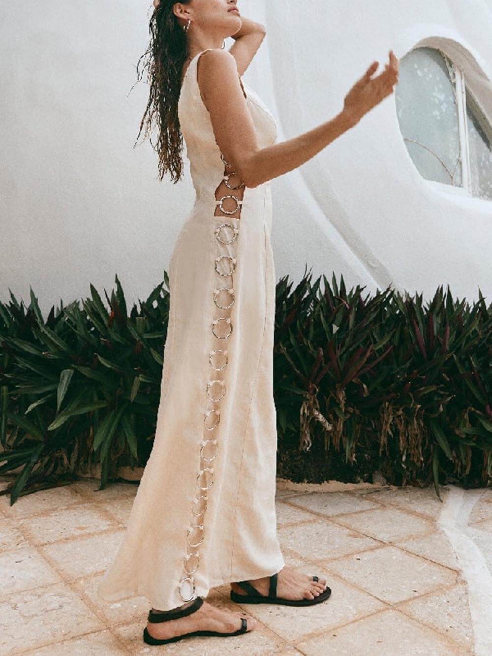 Signature Printed Hoop-embellished Sleeveless Midi Dress