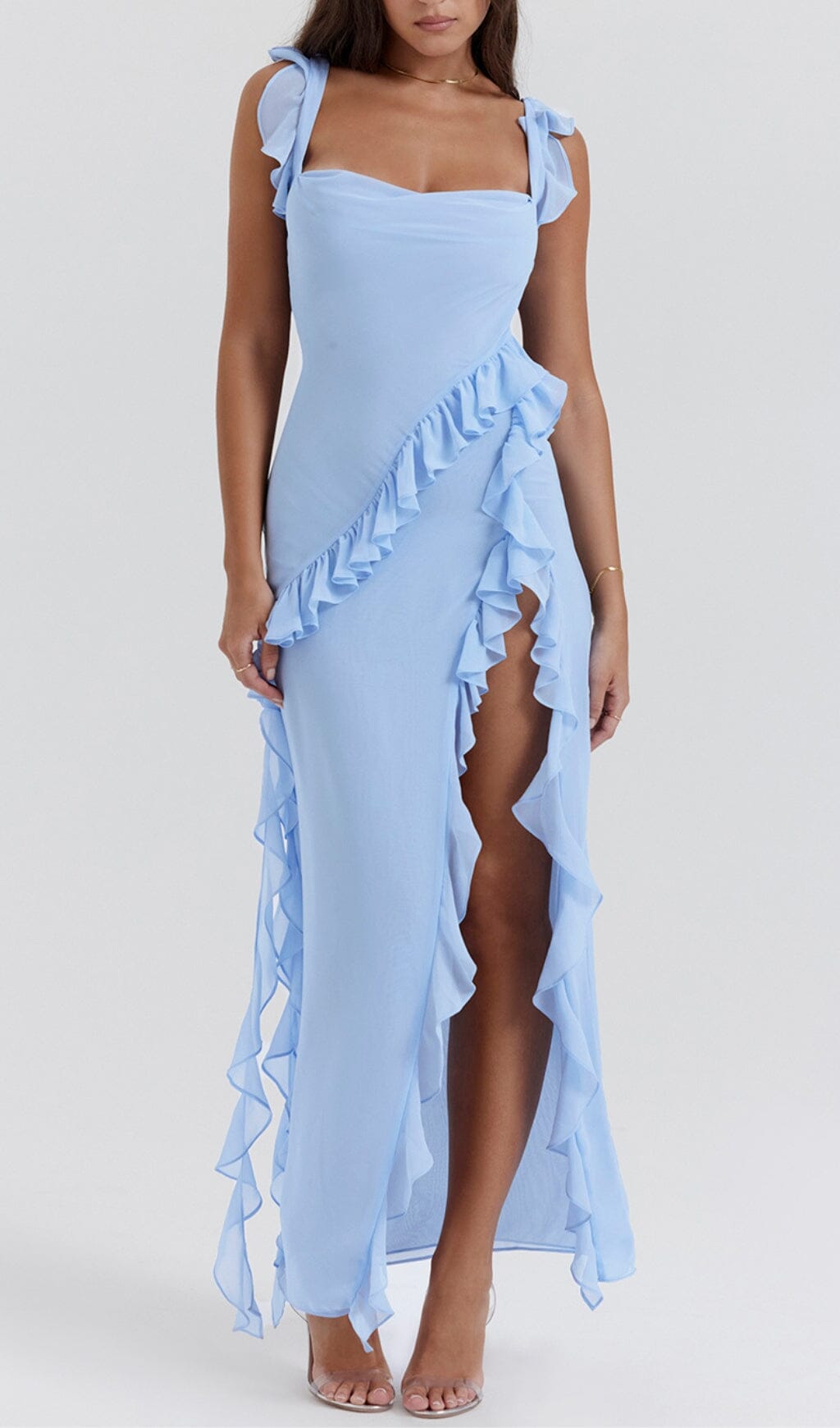 Soft Blue Ruffle Maxi Dress