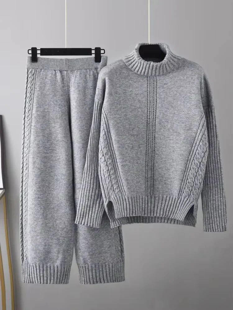 Scarlett - High-neck Knit Sweater & Loose Pants Set