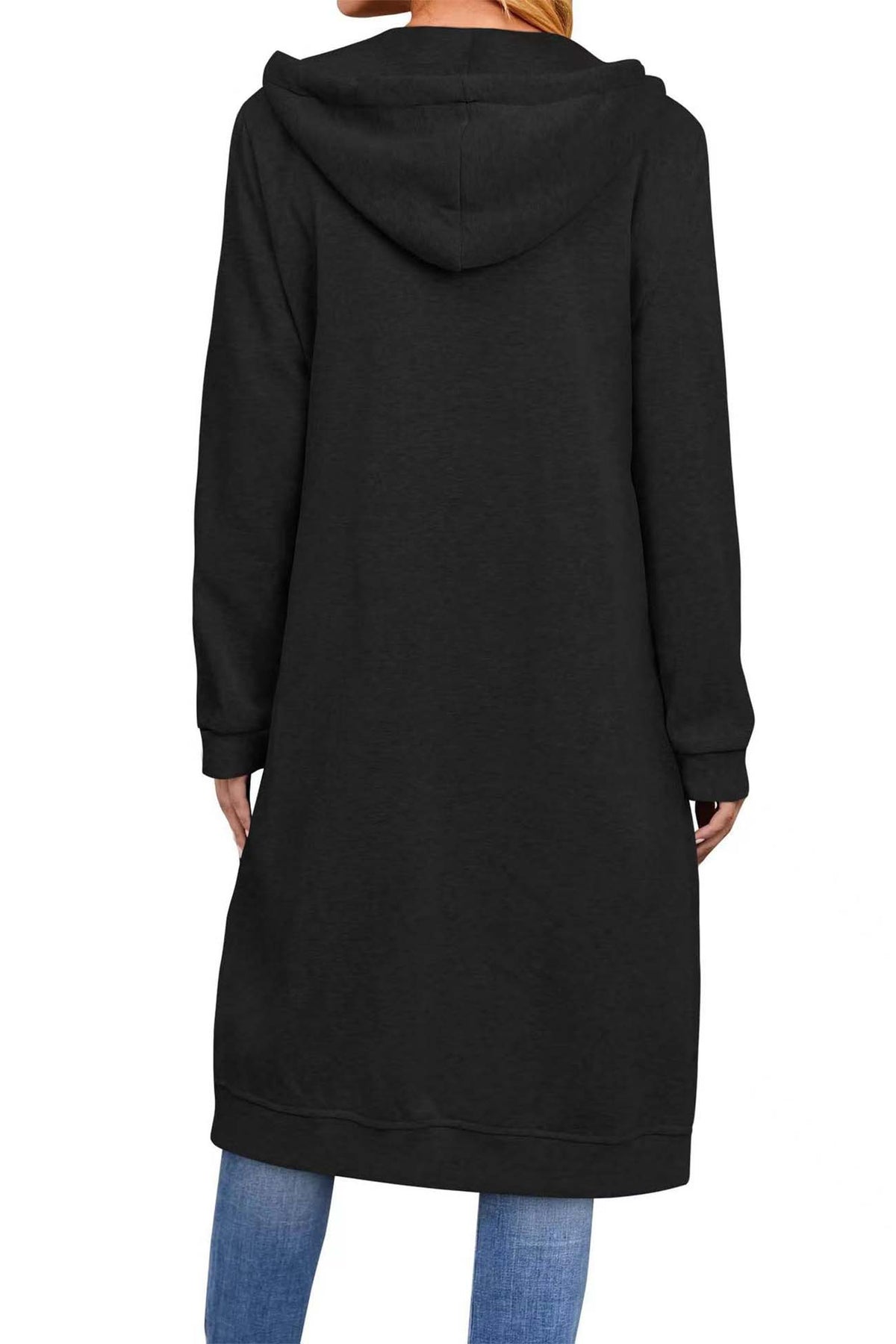 Zip Up Drawstring Hooded Long Cardigan