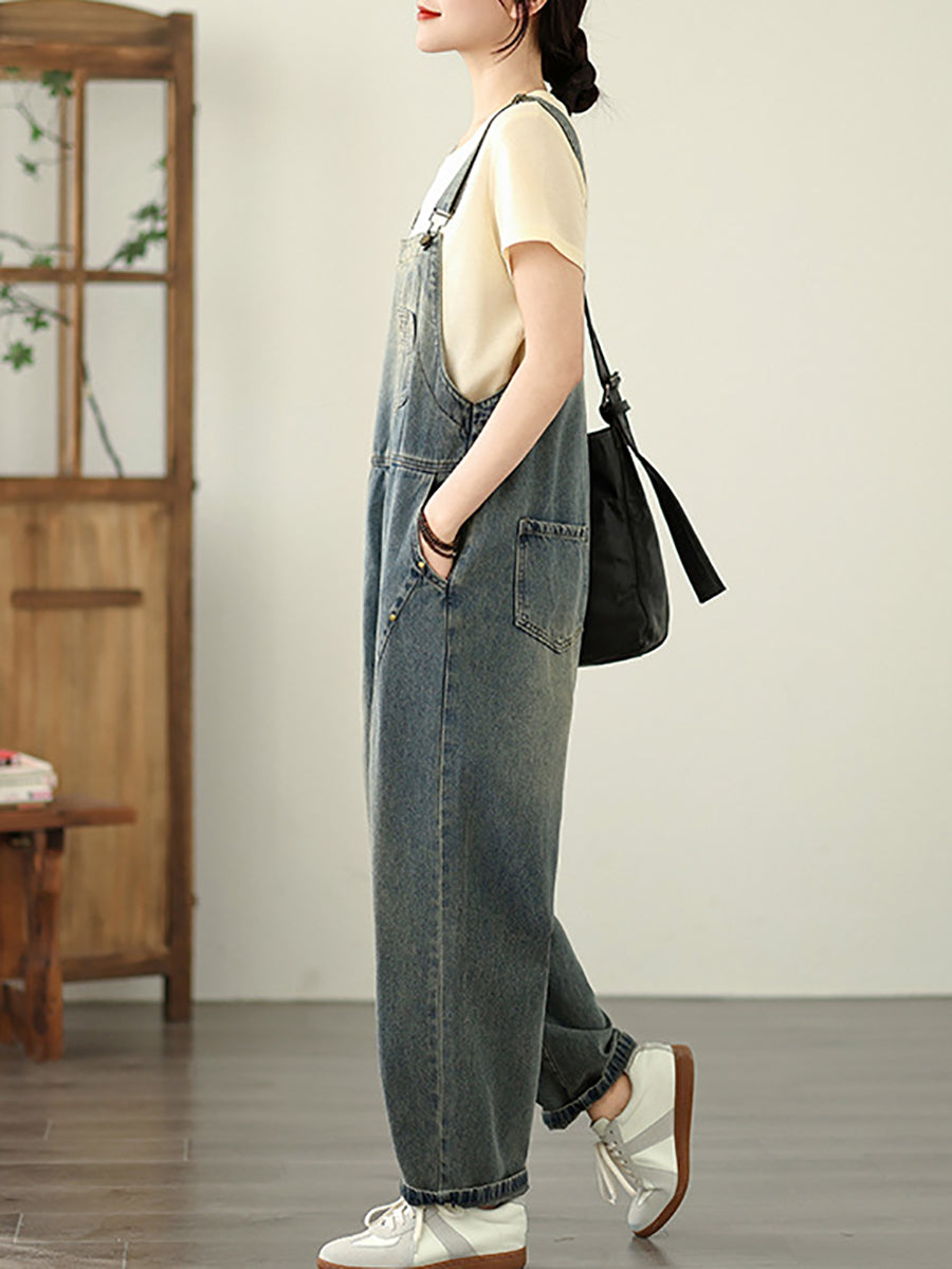 Color Straight Pure Denim Jumpsuits Summer