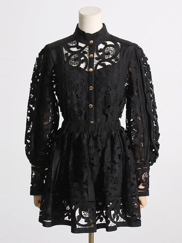 French Crochet Shirt Top & Shorts Coord Set