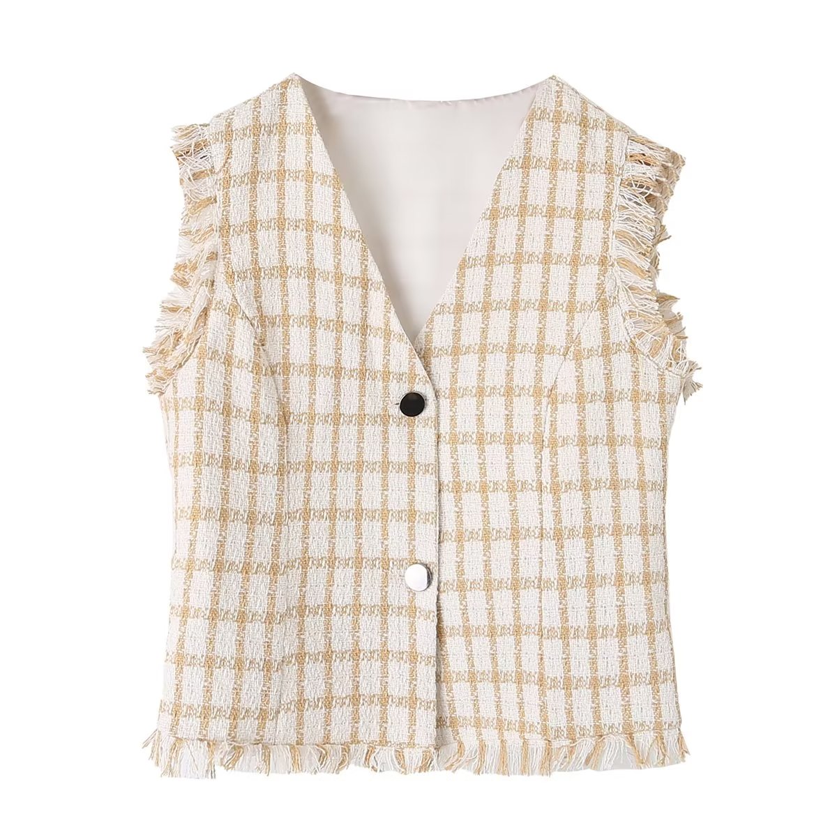 Spring Loose Plaid Straight Leg Pants Sweet Fresh Pants Contrast Color Tassel Shorts