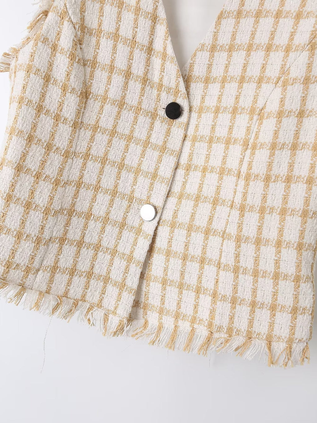 Spring Loose Plaid Straight Leg Pants Sweet Fresh Pants Contrast Color Tassel Shorts
