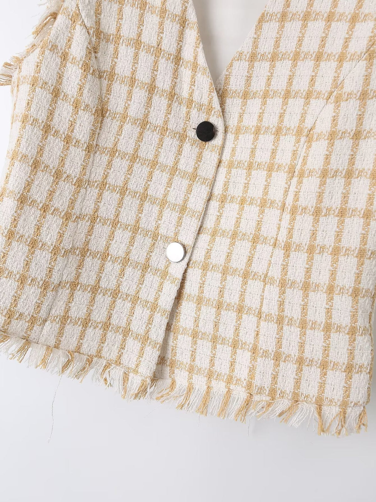 Spring Loose Plaid Straight Leg Pants Sweet Fresh Pants Contrast Color Tassel Shorts