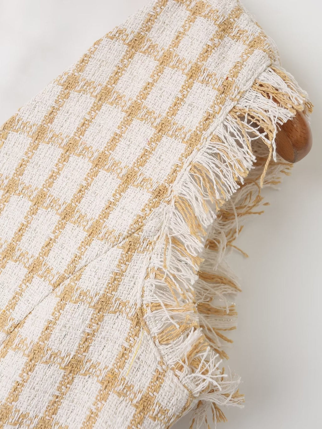 Spring Loose Plaid Straight Leg Pants Sweet Fresh Pants Contrast Color Tassel Shorts