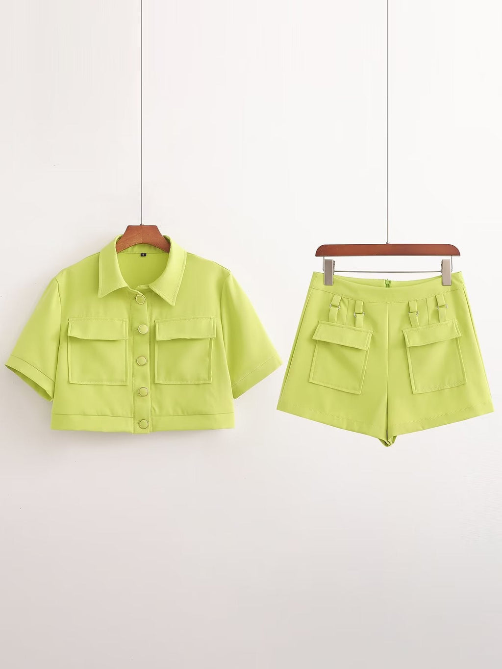 Summer Clothing Tuyere Pocket Decoration Shirt Short Coat High Waist Slimming All Matching Shorts