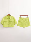 Summer Clothing Tuyere Pocket Decoration Shirt Short Coat High Waist Slimming All Matching Shorts