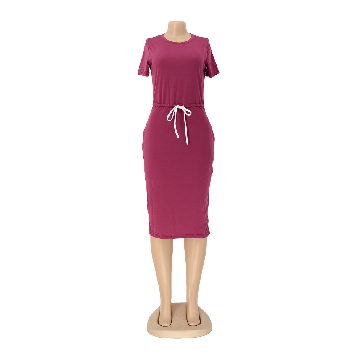Dress Basic Elastic Waist Short Sleeve Color T Shirt Midi Dress