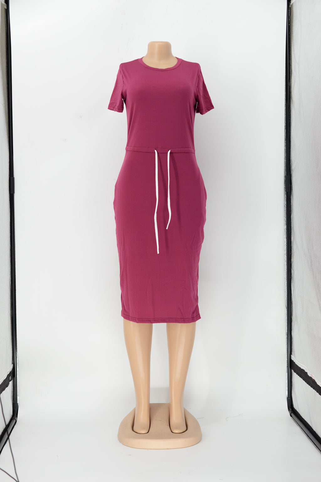 Dress Basic Elastic Waist Short Sleeve Color T Shirt Midi Dress