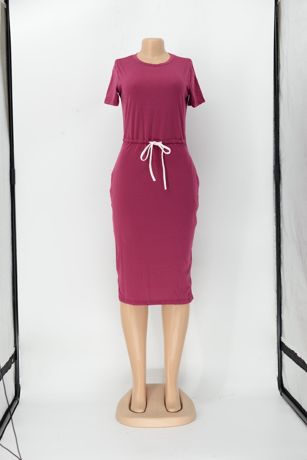 Dress Basic Elastic Waist Short Sleeve Color T Shirt Midi Dress