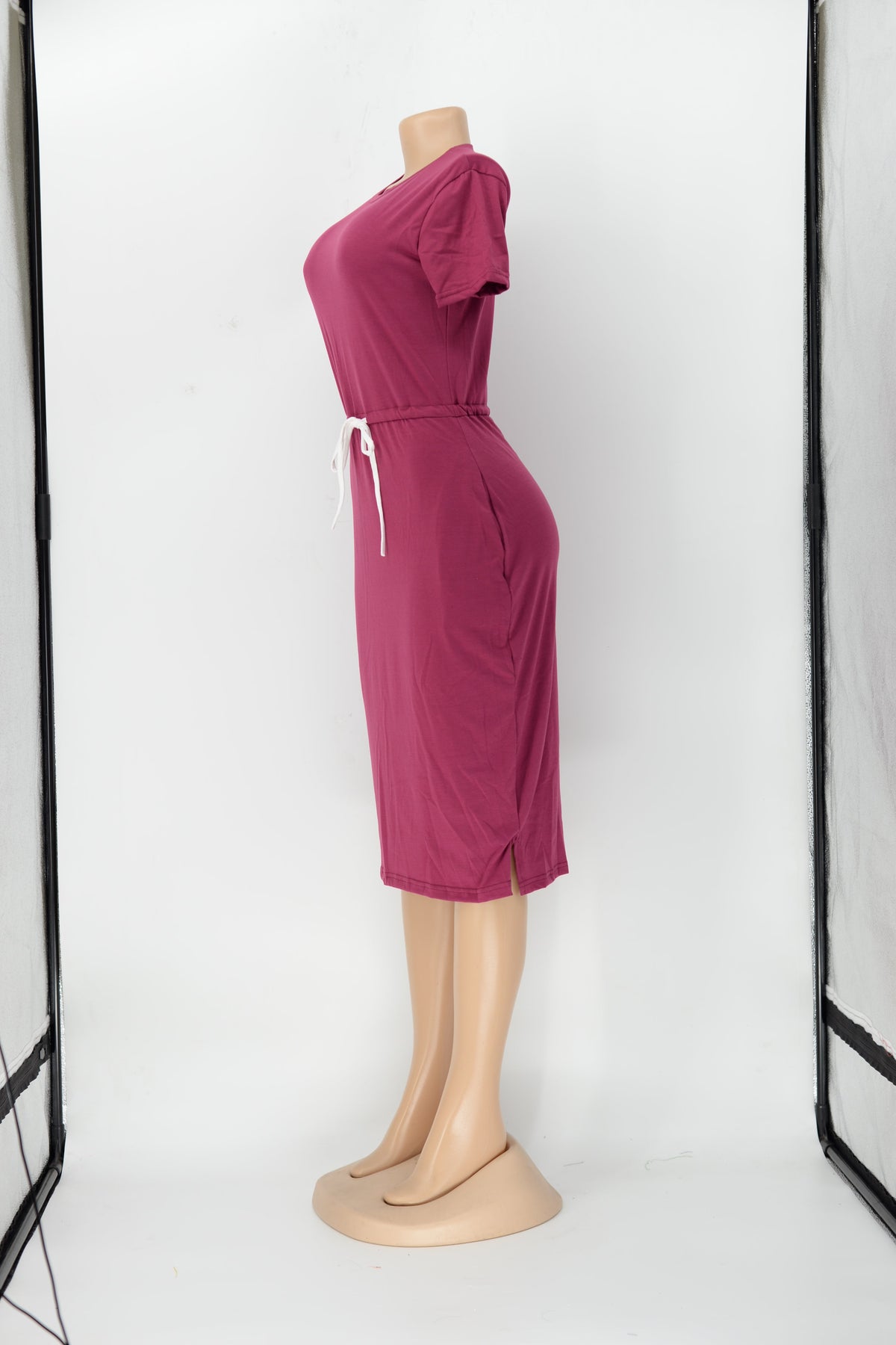 Dress Basic Elastic Waist Short Sleeve Color T Shirt Midi Dress