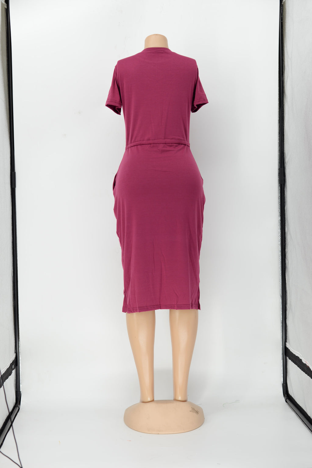 Dress Basic Elastic Waist Short Sleeve Color T Shirt Midi Dress