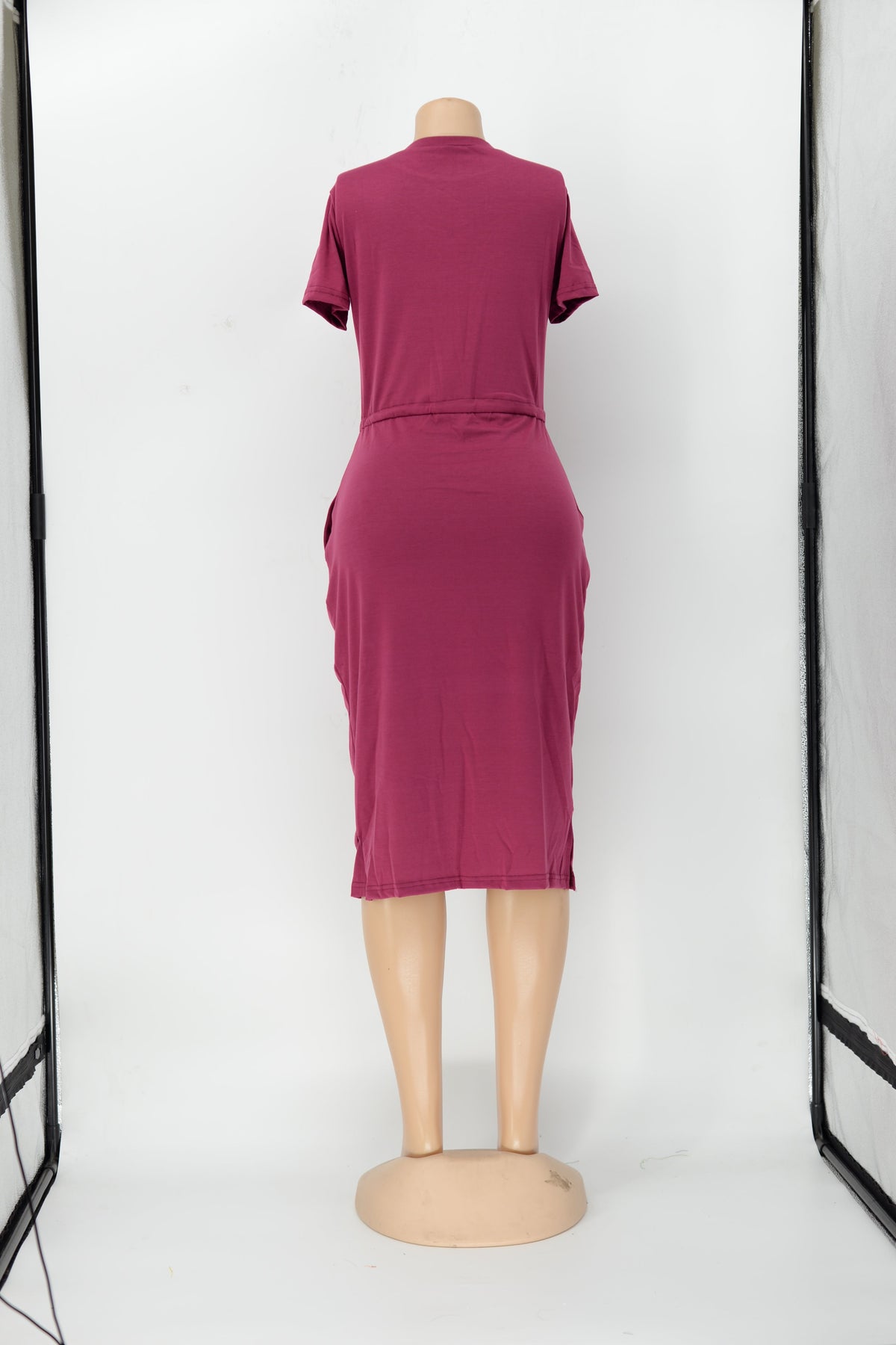 Dress Basic Elastic Waist Short Sleeve Color T Shirt Midi Dress