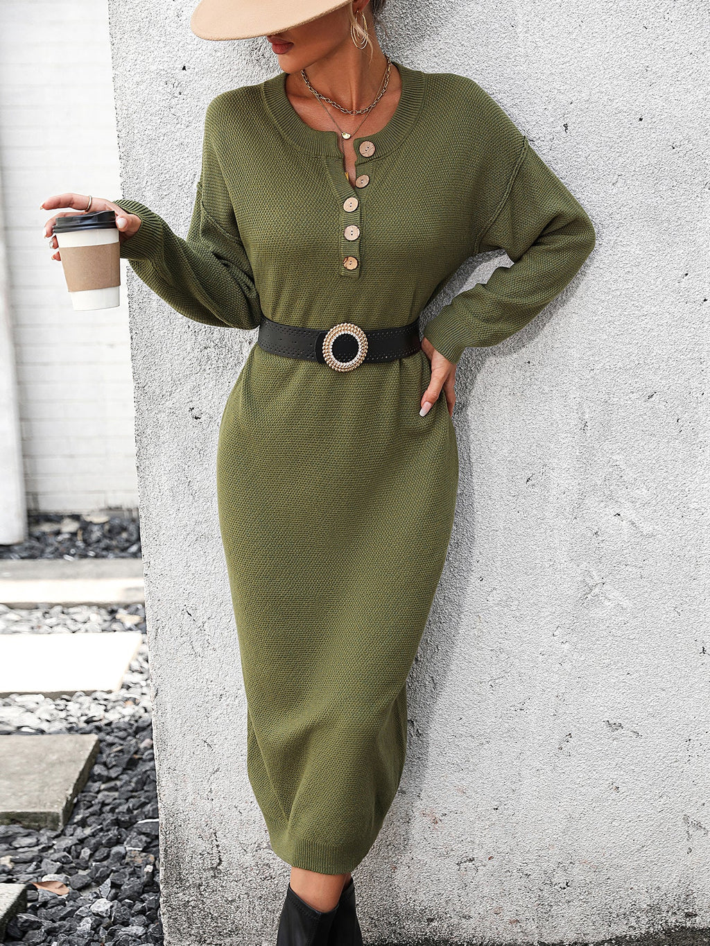Autumn Winter Button Knitwear Dress Office Sweater