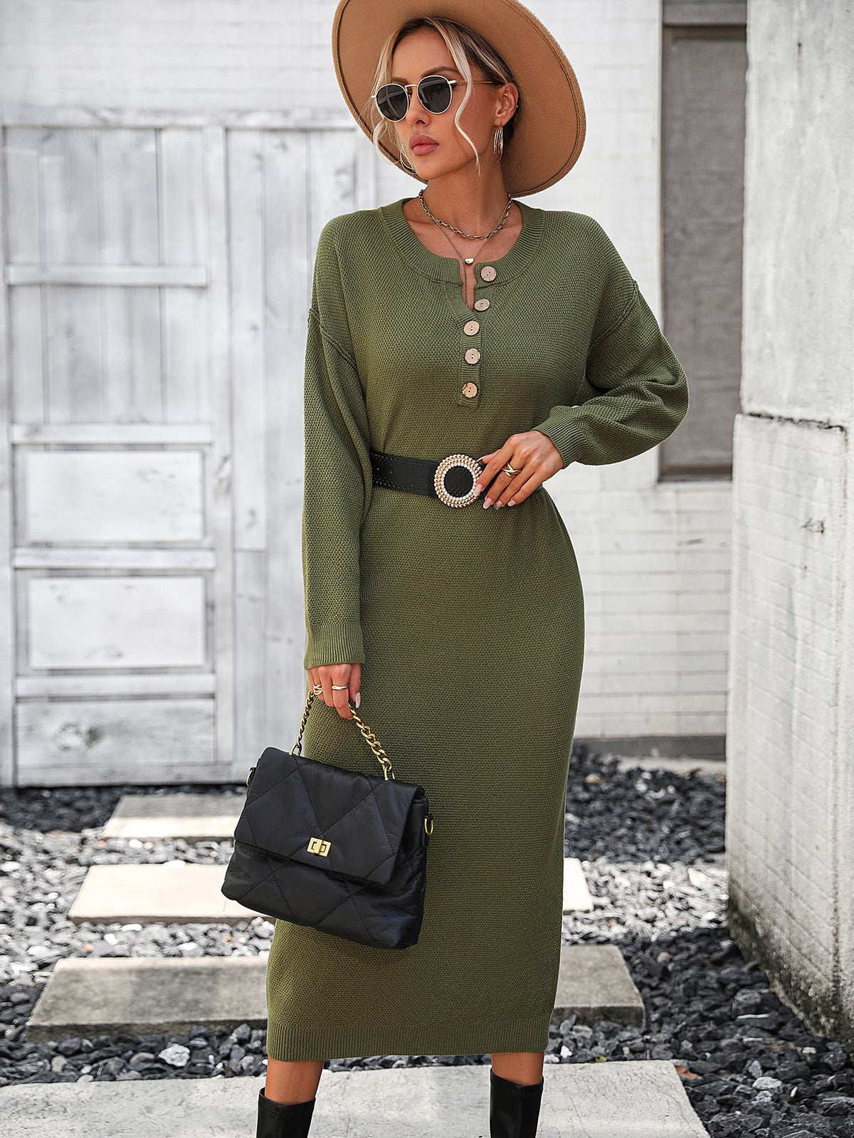 Autumn Winter Button Knitwear Dress Office Sweater