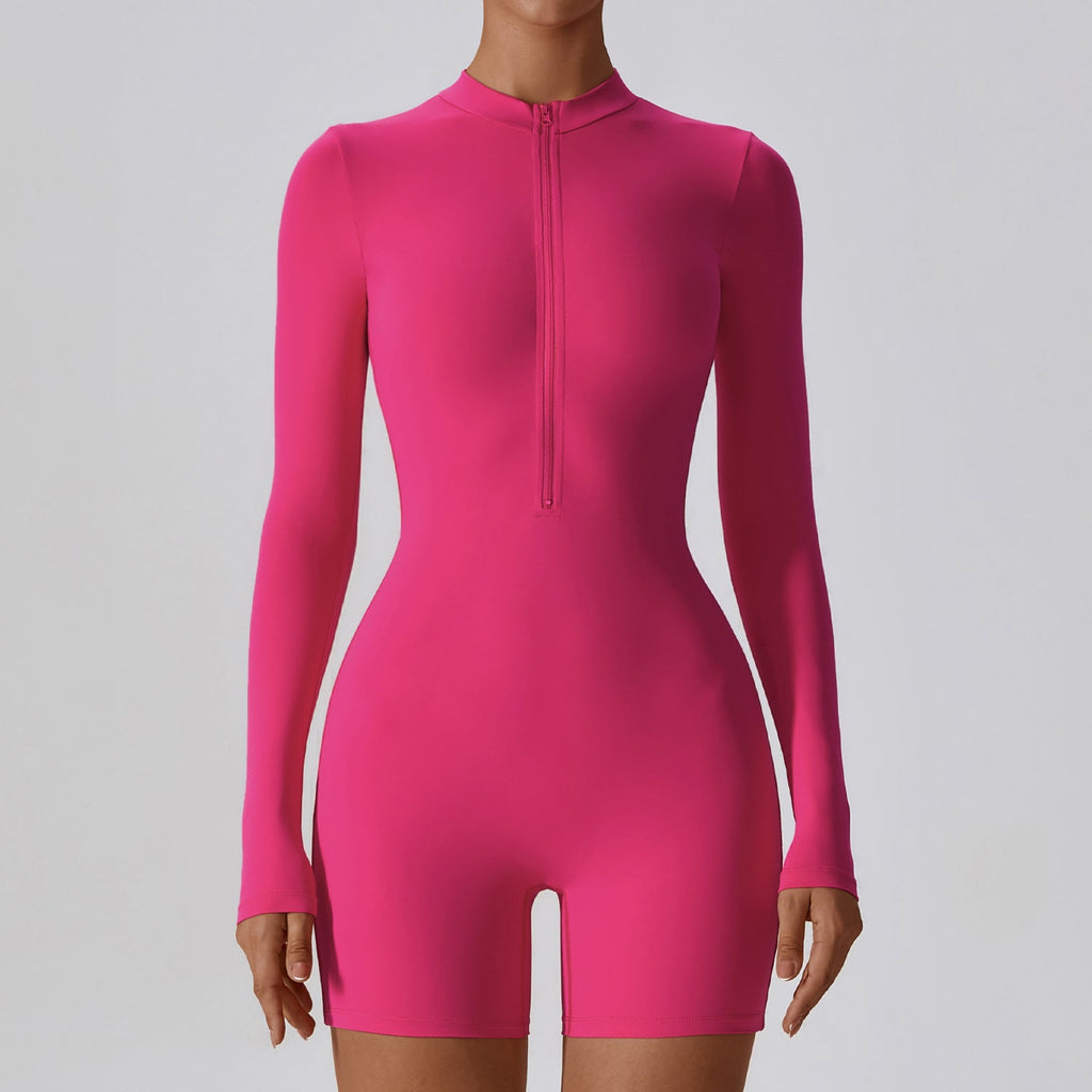 Open Collar Long-sleeve Zipper One-piece Dance Fitness Sports Jumpsuit Tight Yoga Clothes