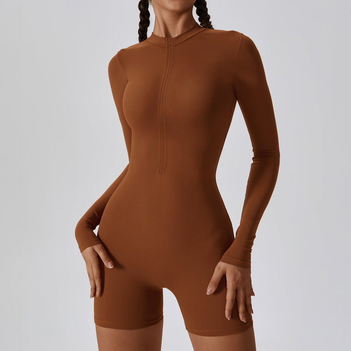 Open Collar Long-sleeve Zipper One-piece Dance Fitness Sports Jumpsuit Tight Yoga Clothes