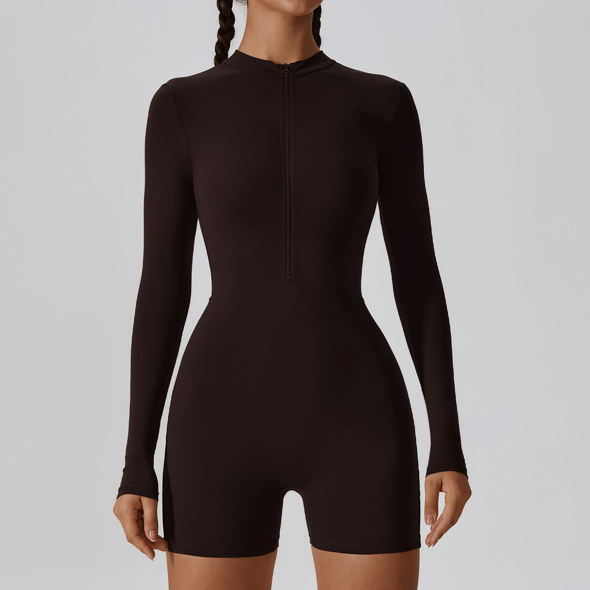Open Collar Long-sleeve Zipper One-piece Dance Fitness Sports Jumpsuit Tight Yoga Clothes