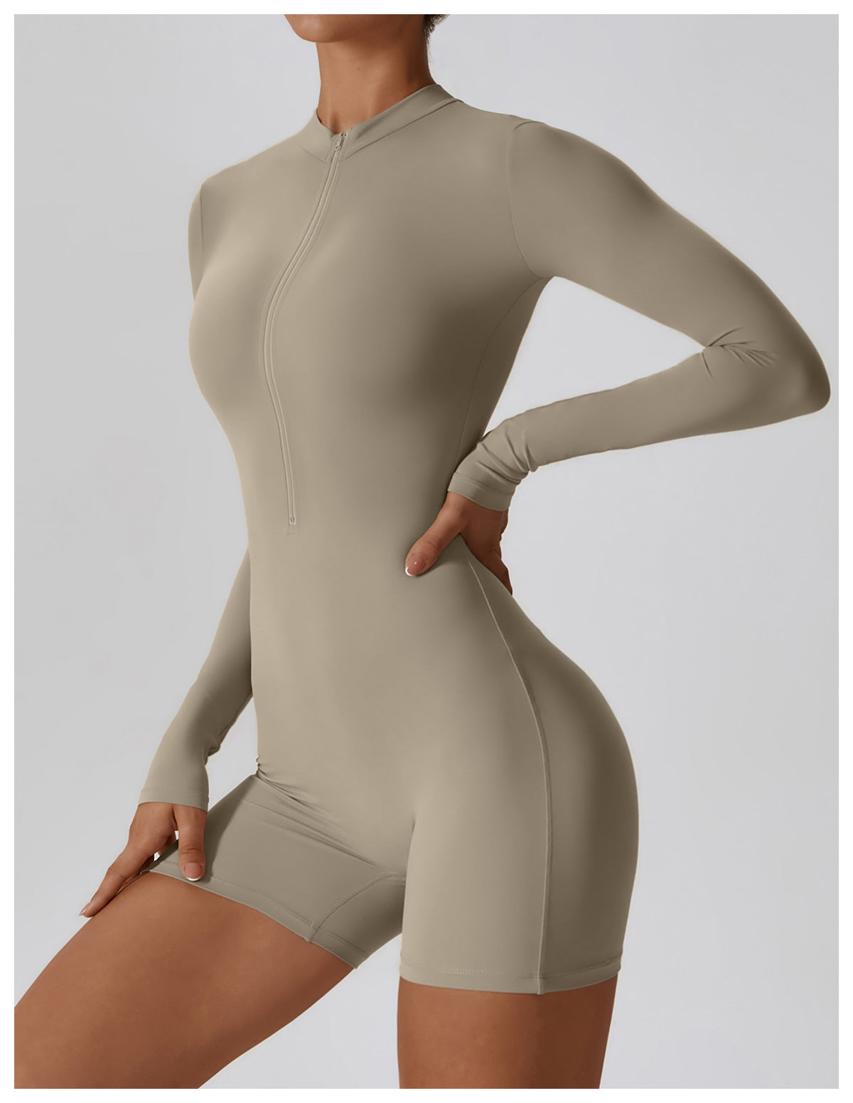 Open Collar Long-sleeve Zipper One-piece Dance Fitness Sports Jumpsuit Tight Yoga Clothes