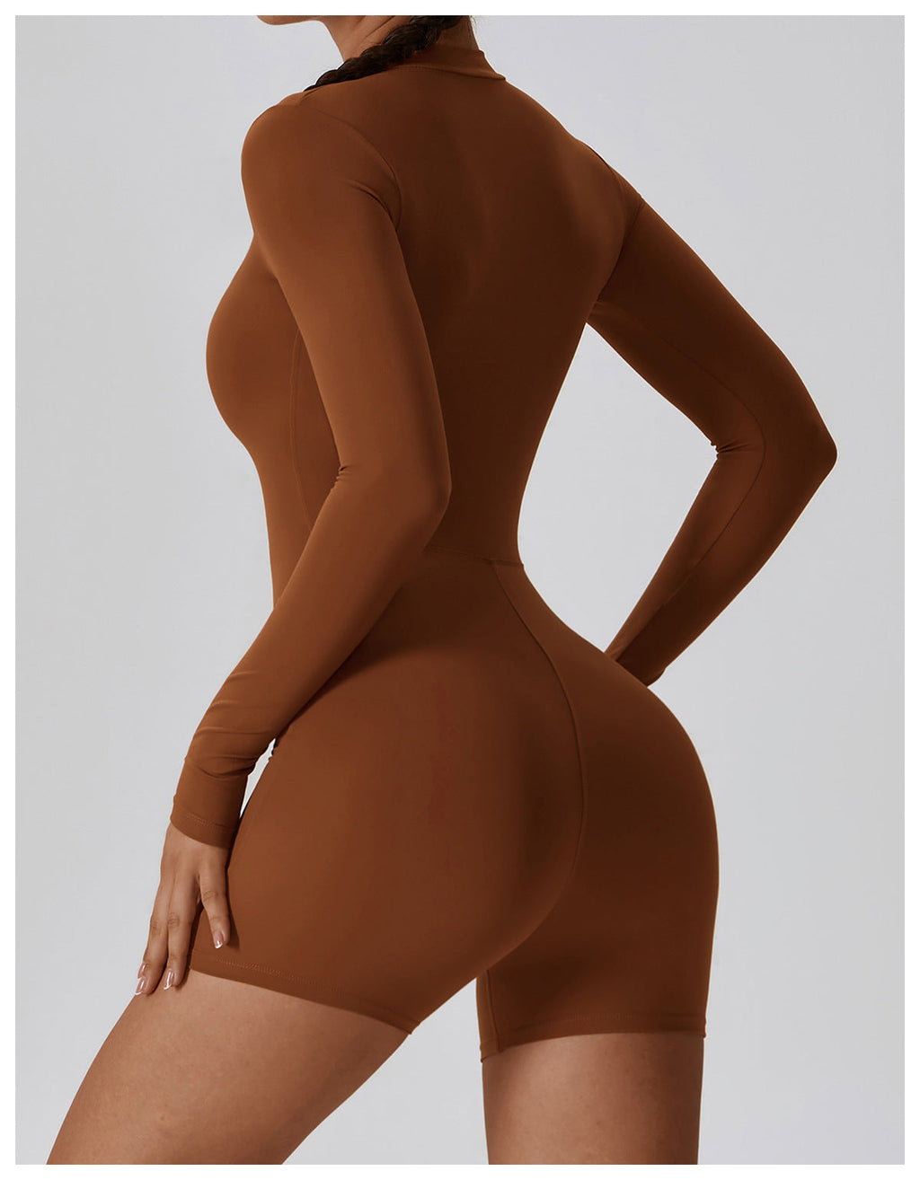 Open Collar Long-sleeve Zipper One-piece Dance Fitness Sports Jumpsuit Tight Yoga Clothes
