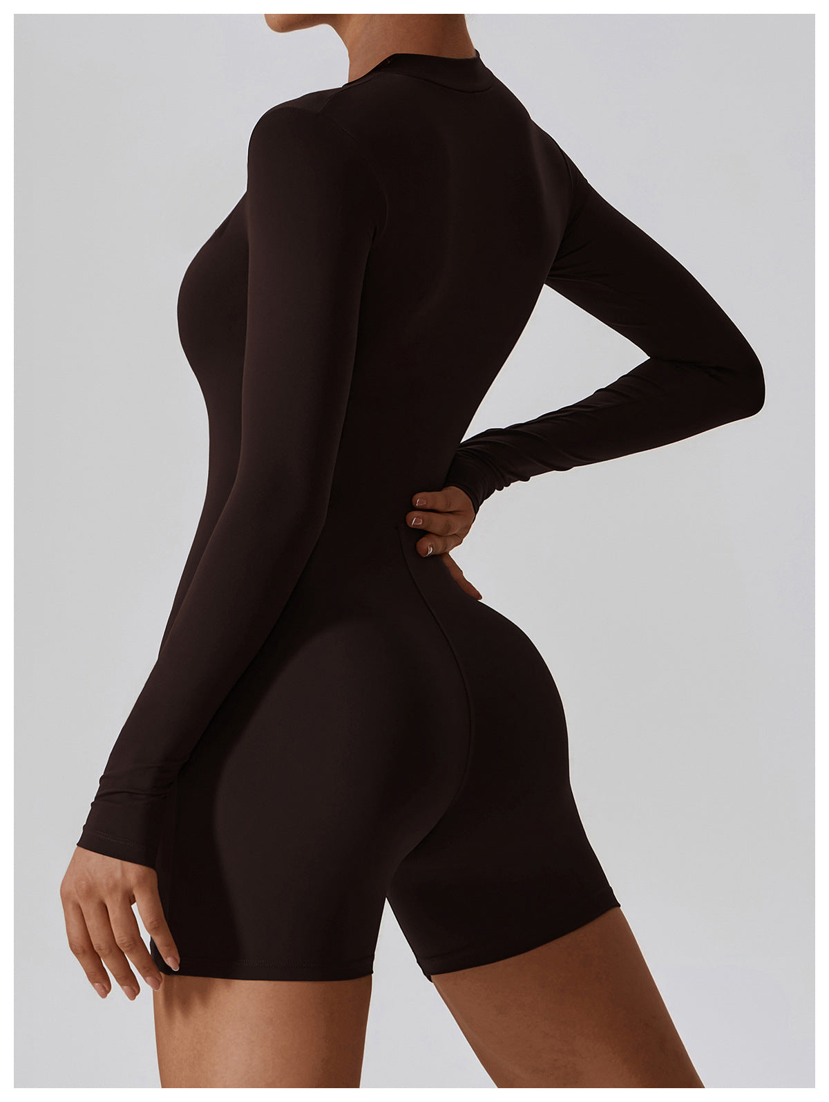Open Collar Long-sleeve Zipper One-piece Dance Fitness Sports Jumpsuit Tight Yoga Clothes