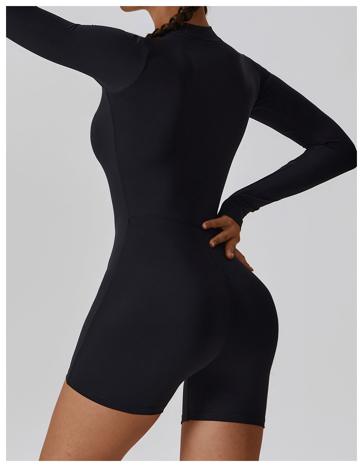 Open Collar Long-sleeve Zipper One-piece Dance Fitness Sports Jumpsuit Tight Yoga Clothes