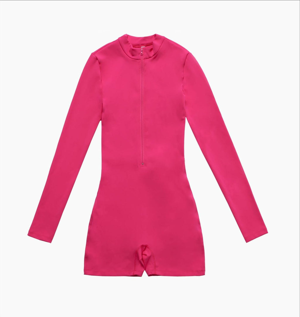 Open Collar Long-sleeve Zipper One-piece Dance Fitness Sports Jumpsuit Tight Yoga Clothes