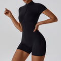 Summer Zipper Short Sleeve Yoga Jumpsuit Dance Fitness Tight Sports Jumpsuit