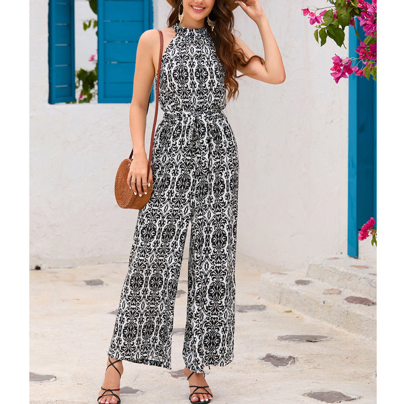 Hanging Neck Waist Siaman Pants Summer Holiday Wide Leg Pants