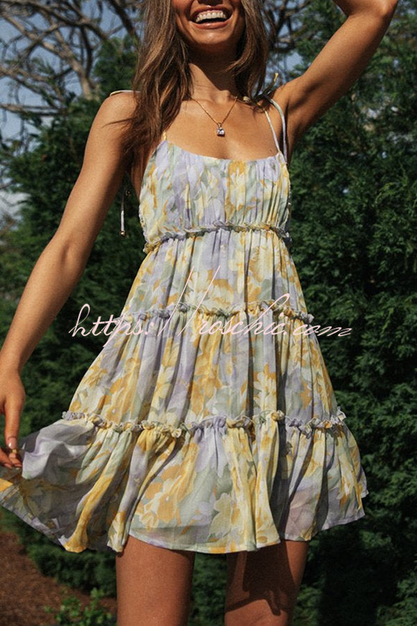 Capri Kisses Tiered Ruffle Smocked Back Slip Mini Dress