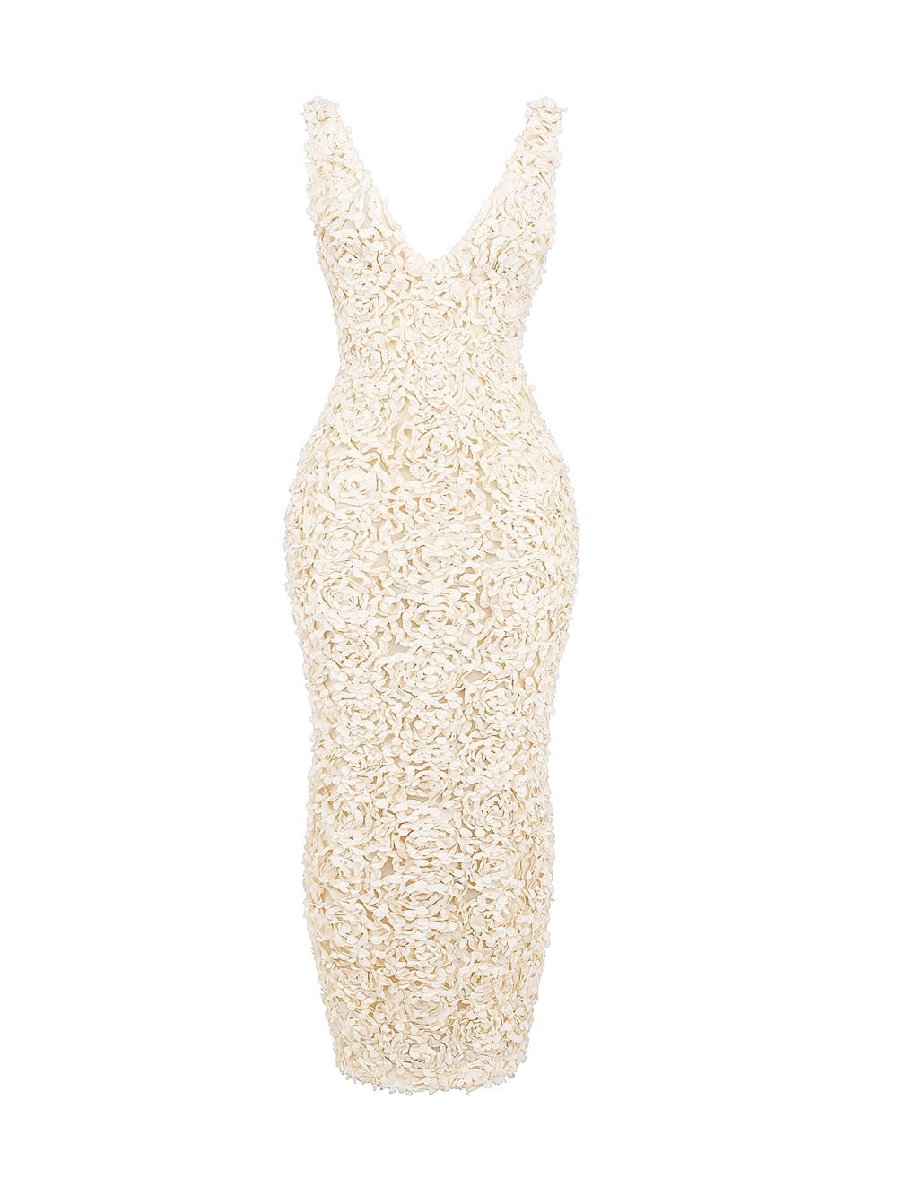 Creme Plunge Appliqué Maxi Dress-carena