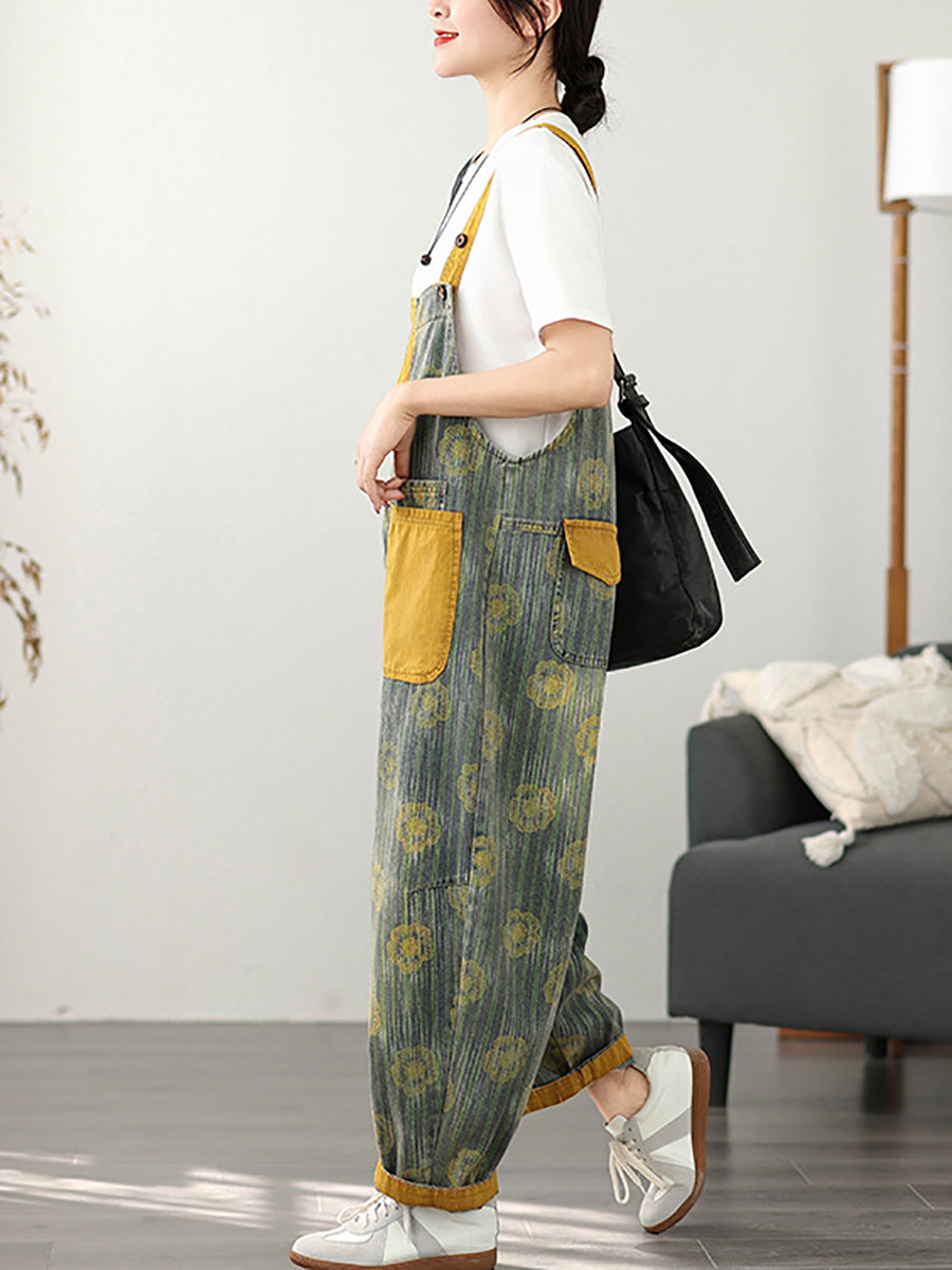 Denim Summer Stripe Flower Jumpsuits